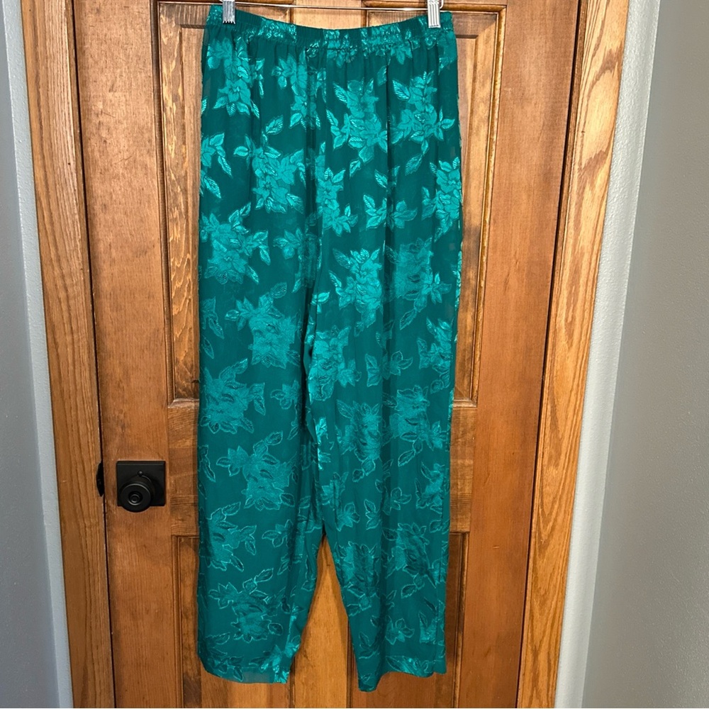 Vintage Victoria Secret Sheer Green Pajama Pants Sexy Floral Resort Gold Label